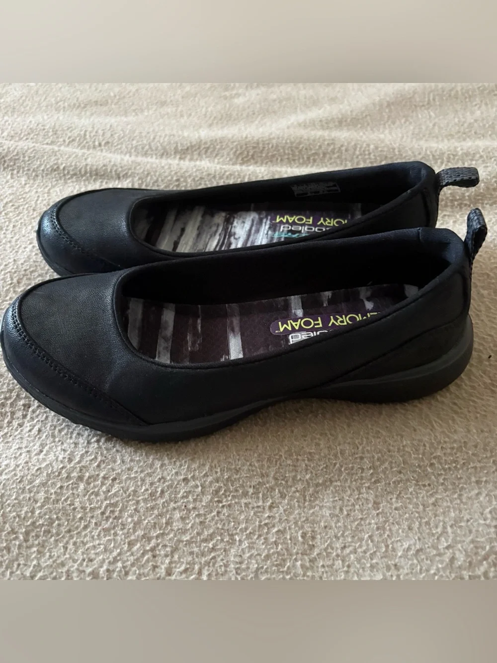 Skechers memory foam faux leather black slip on flats